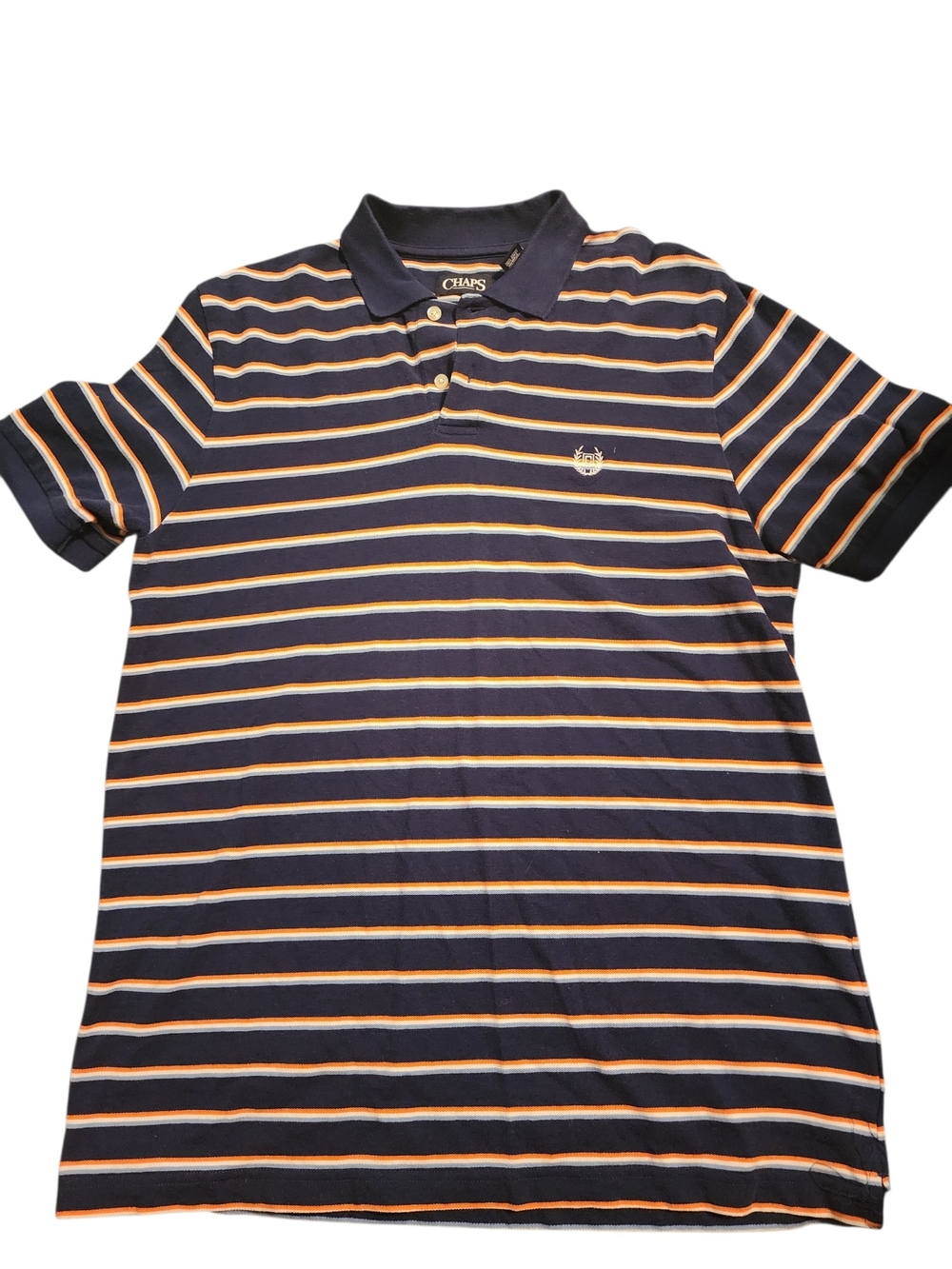 Chaps Navy Polo with Orange and White Stripes